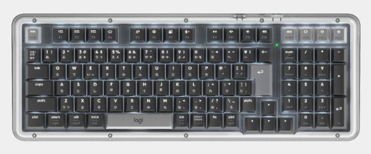 ロジクール Alto Keys K98Mのグラファイト。日本語配列のかな刻印、縦長のEnterキー、テンキーが見える公式製品写真。